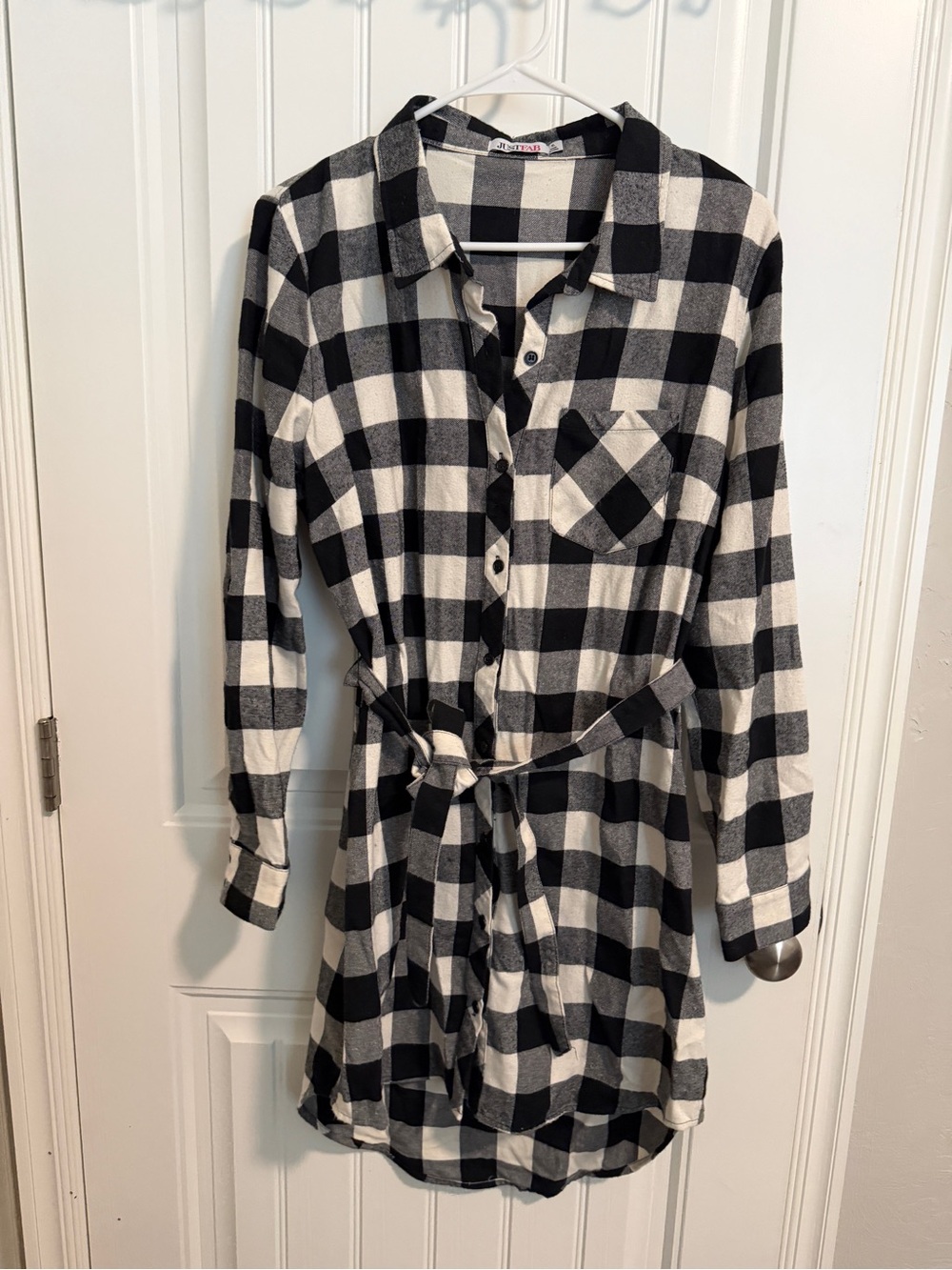 JustFab Black and White Buffalo Plaid Tie-Waist Dress size XL
